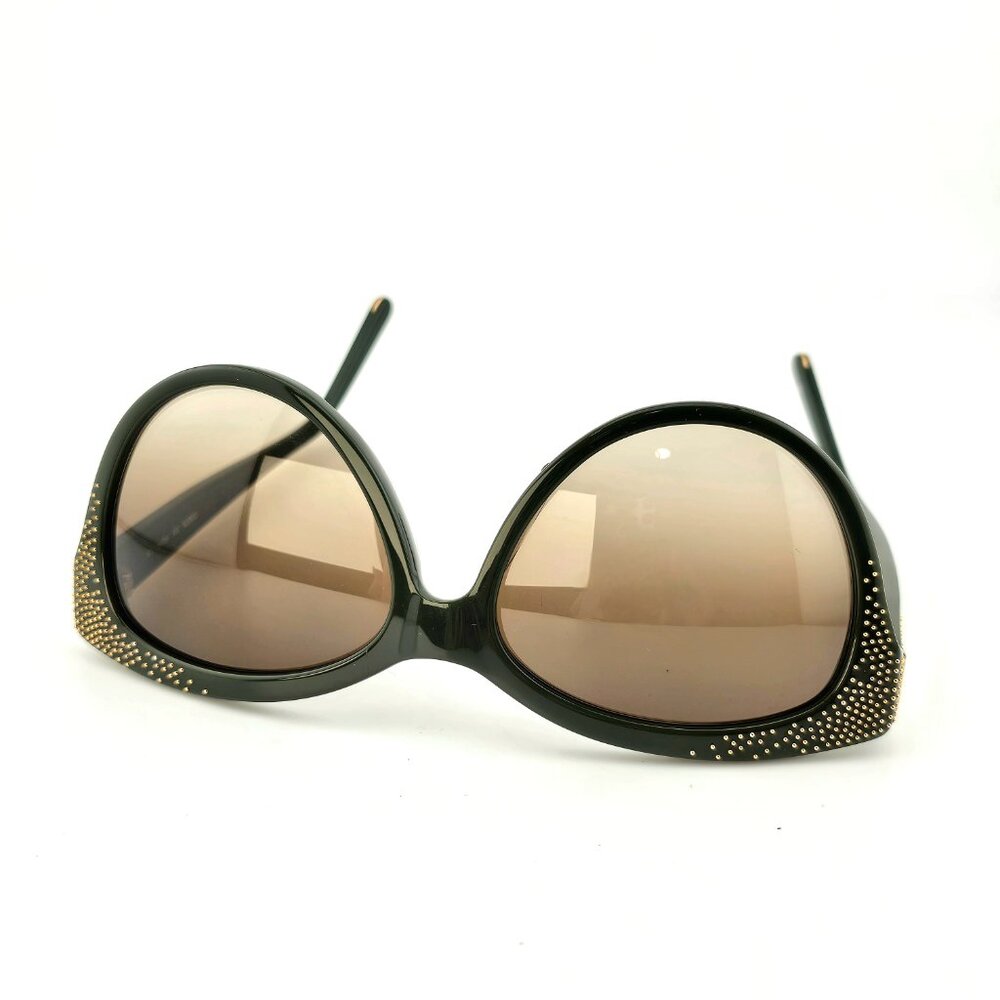 Chloé Caspia Cat Eye Sunglasses Dark Green Gold Micro Stud Brown Gradient Lens - Picture 11 of 16